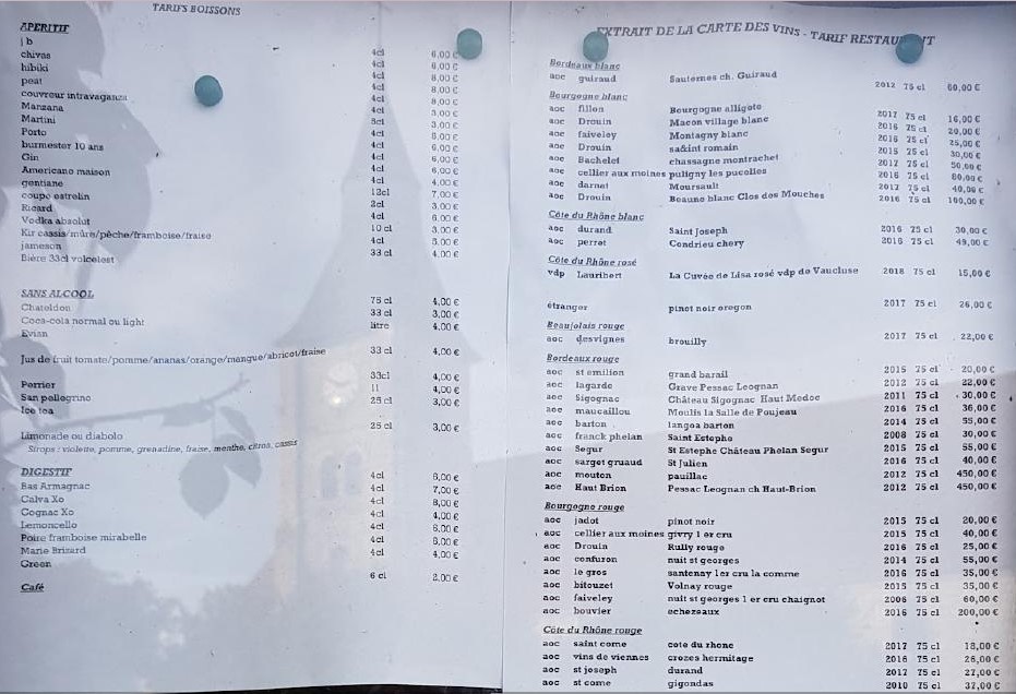 Restaurant Chez Erwan Menu France 